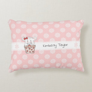 Cute Little Girl Hamster Coussin rose Accent