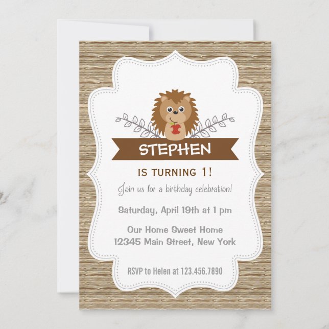 Cute Little Hedgehog Invitation d'anniversaire Woo (Devant)