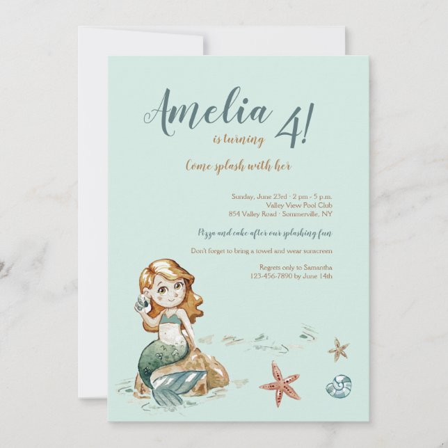 Cute Little Mermaid Invitation (Devant)