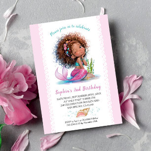 Cute Little Mermaid Invitation de fête d'anniversa