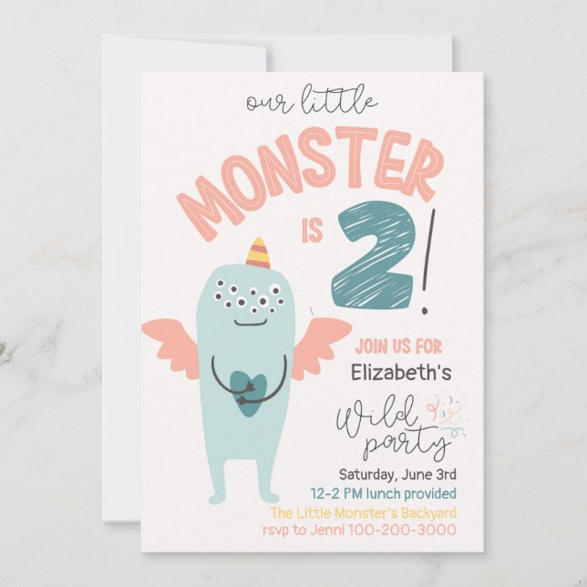 Cute Little Monster 2e Invitation d'anniversaire (Devant)