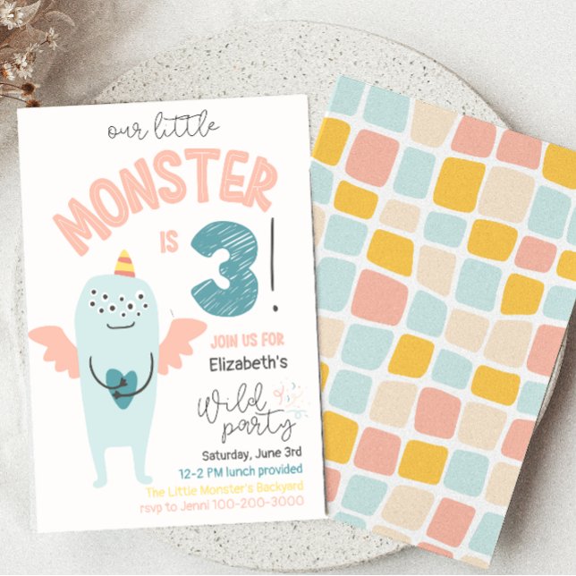 Cute Little Monster 3ème anniversaire Invitation (Créateur téléchargé)