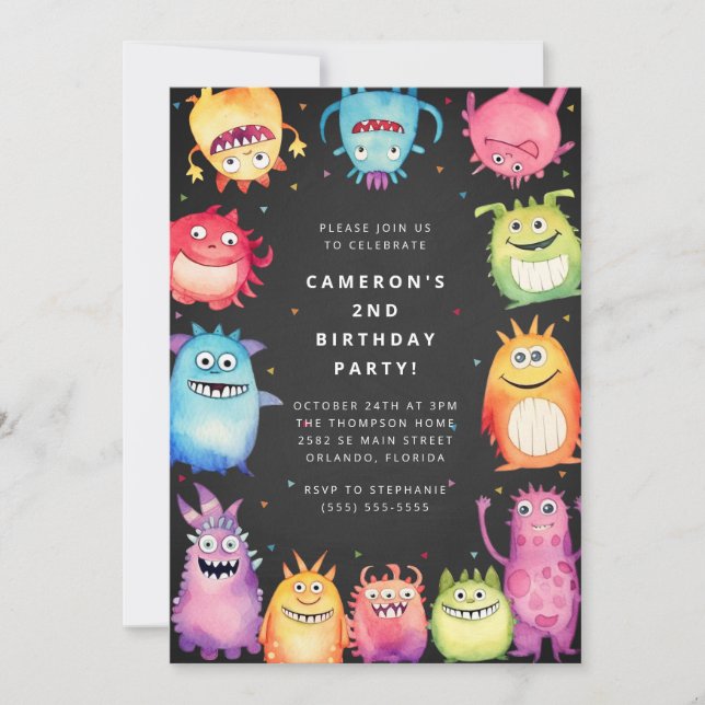 Cute Little Monster Kids Birthday Invitation (Devant)