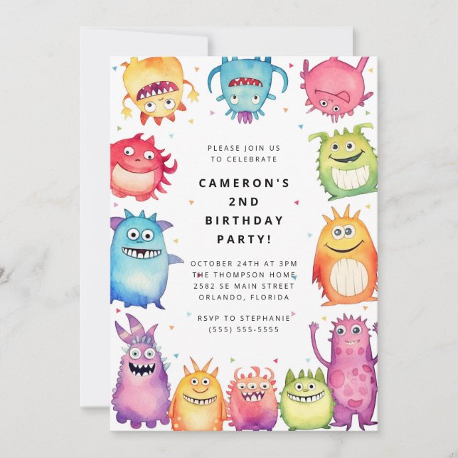 Cute Little Monster Kids Birthday Invitation (Devant)