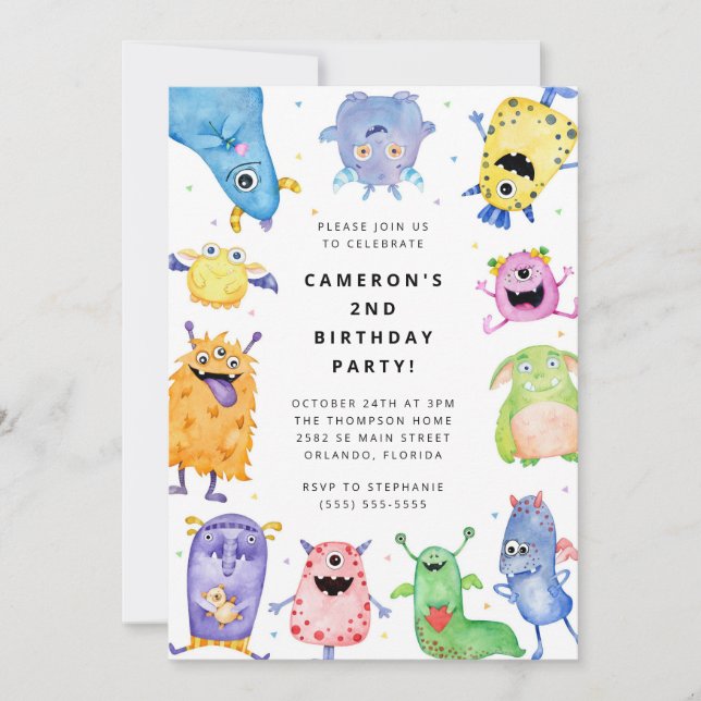 Cute Little Monster Kids Birthday Invitation (Devant)