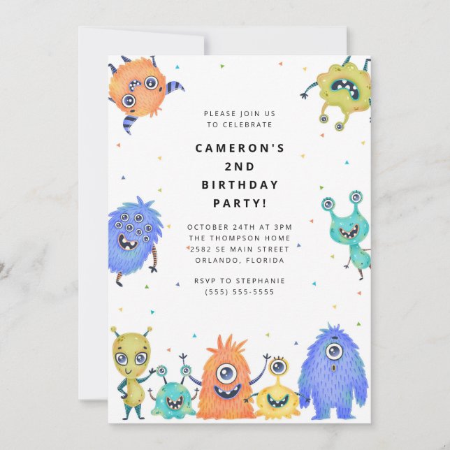 Cute Little Monster Kids Birthday Invitation (Devant)