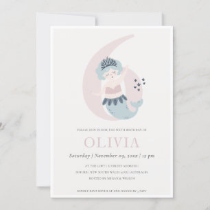 Cute Little Pink Blue Mermaid 6e Invitation d'anni