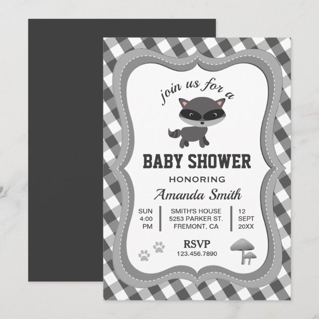 Cute Little Raccoon Baby shower Invitation (Devant / Derrière)