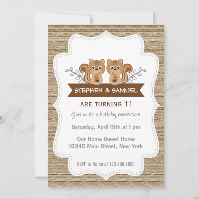 Cute Little Squirrel Anniversaire Invitation Forêt (Devant)