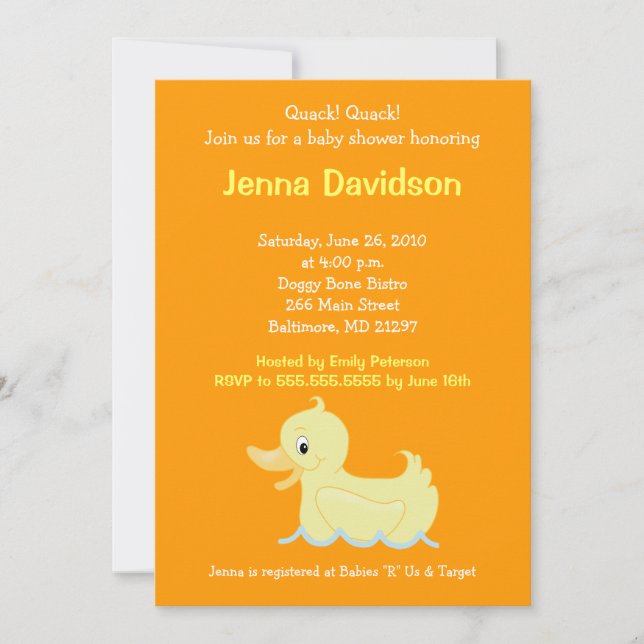 Cute Little Yellow Baby shower Invitation (Devant)