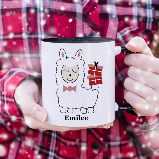 Cute Llama avec des cadeaux de Noël Mug (Créateur téléchargé)