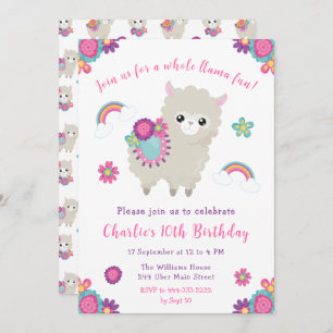 Cute Llama Floral Invitation Anniversaire