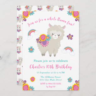Cute Llama Floral Invitation Anniversaire