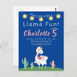 Cute Llama Fun Blue Anniversaire Fête Invitation