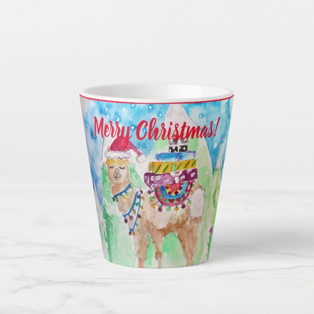 Cute Llama Joyeux art de Noël Filles Latte Mug (Devant)