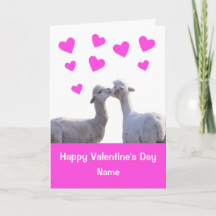Cute Llama Kiss Pink Hearts Valentines Carte de jo