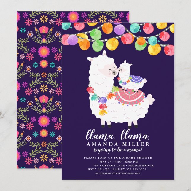 Cute Llama Mama Baby shower Invitation (Devant / Derrière)