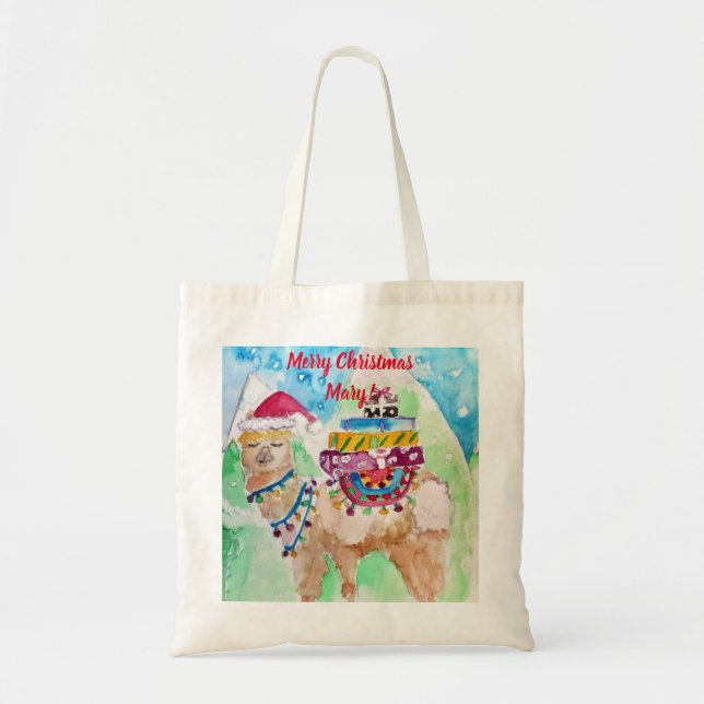 Cute Llama Merry Christmas art Girls Tote Bag (Devant)