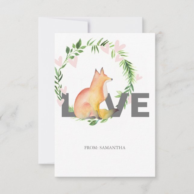 Cute Lote et Fox Kids Classroom Valentine Card (Devant)