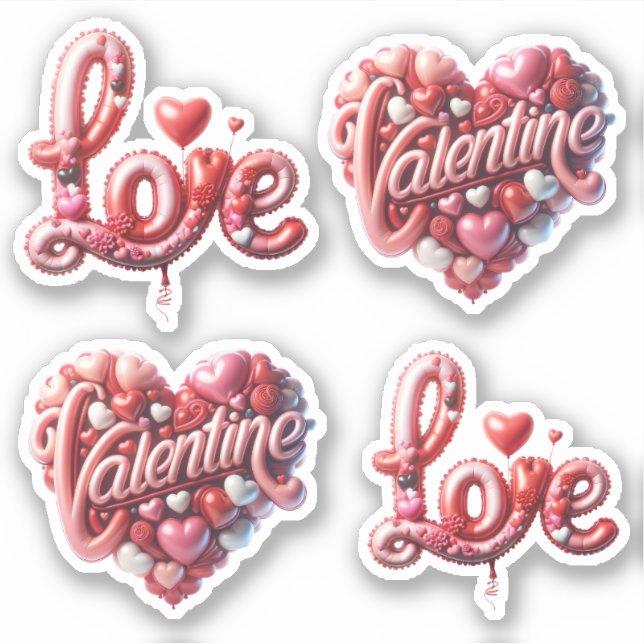 Cute Love 3d Red Hearts Valentines Stickers Jour (Devant)