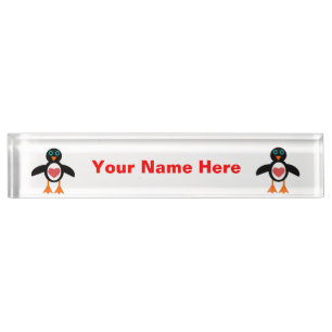 Cute Love Coeur Penguin Bureau personnalisé Plaque