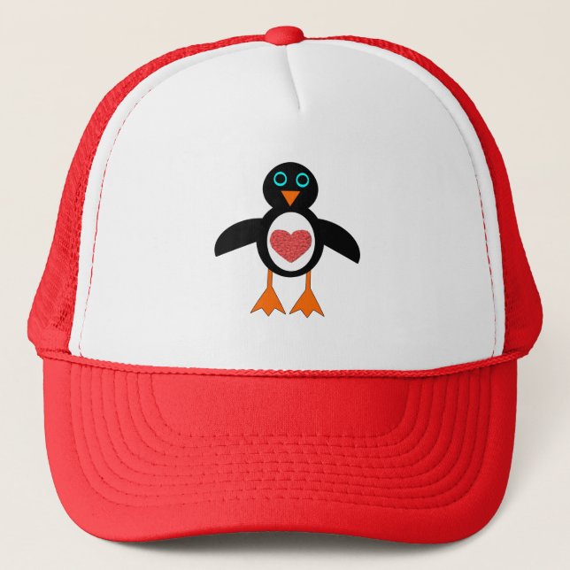 Cute Love Coeur Penguin Casquette (Devant)