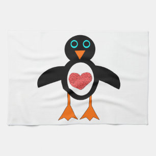 Cute Love Heart Penguin Serviette de cuisine