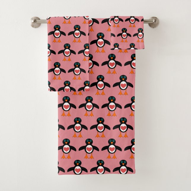 Cute Love Heart Penguin Serviettes à motifs (En situation)