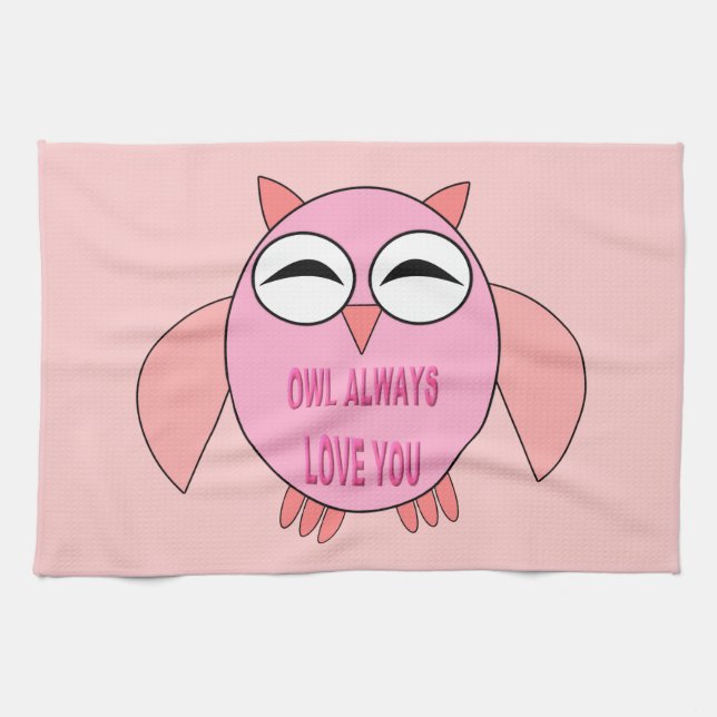 Cute Love Message Owl Serviette de cuisine (Horizontal)