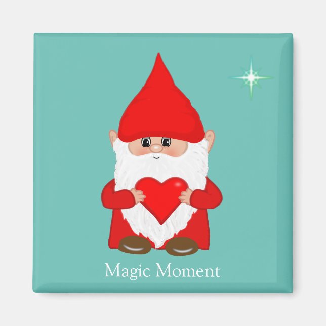 Cute lutin magique avec coeur sur aimant sarcelle (Devant)