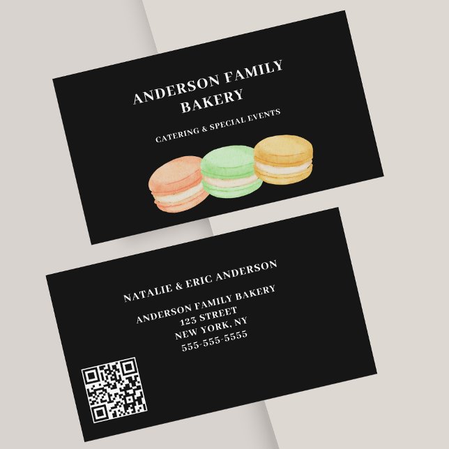 Cute Macarons Bakery QR Code Carte de visite (Créateur téléchargé)