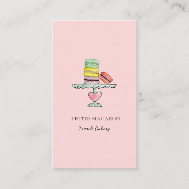 Cute Macarons carte de visite boulangerie rose (Devant)