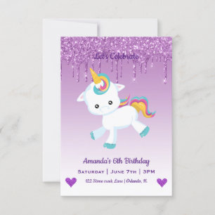 Cute Magique Unicorne & Coeurs Invitation Annivers