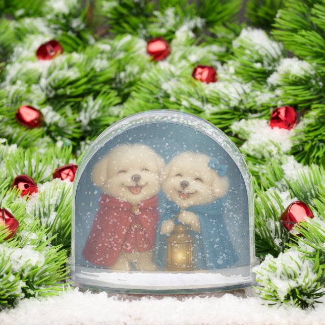 Cute Maltese Christmas Dogs in Snow Globe (Noël)