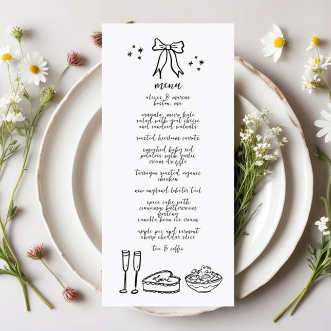 Cute manuscrit Doodle Bow Wedding Réception Menu (Créateur téléchargé)