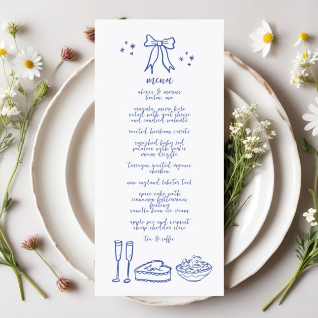 Cute manuscrit Doodle Bow Wedding Réception Menu (Créateur téléchargé)