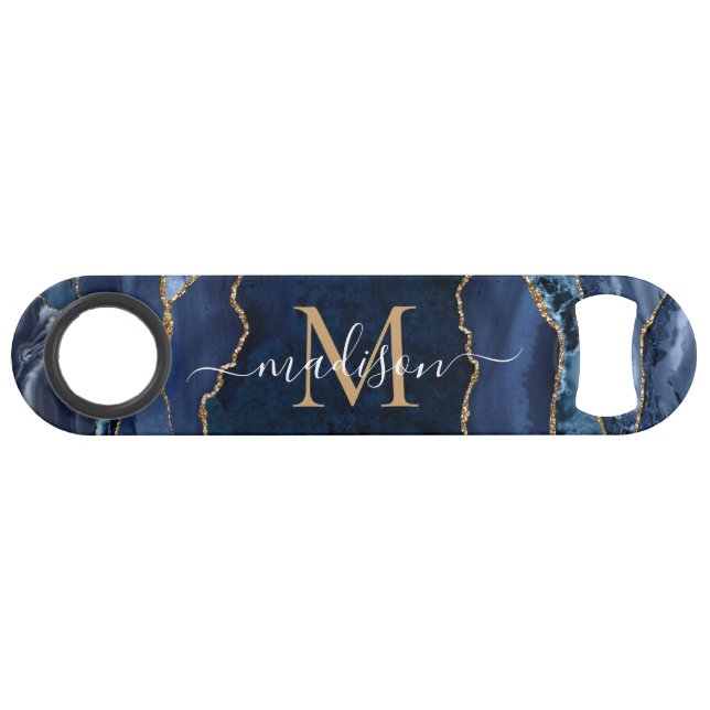 Cute Marine Blue Gold Parties scintillant Agate Gé (Devant (Horizontal))