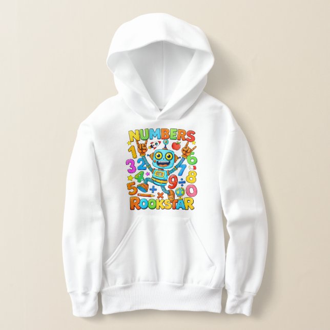 Cute Maths Numbers Rockstar Cartoon Hoodie Kids UK (Poser)