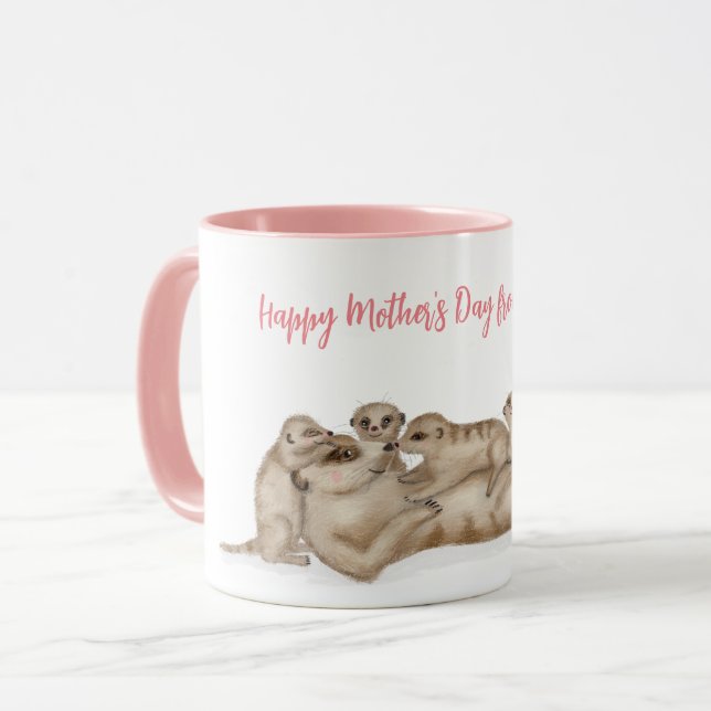 Cute meerkat famille Mère's Day mug (Devant gauche)