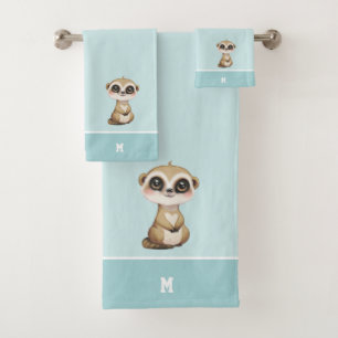 Cute Meerkat & Monogramme sur bleu clair