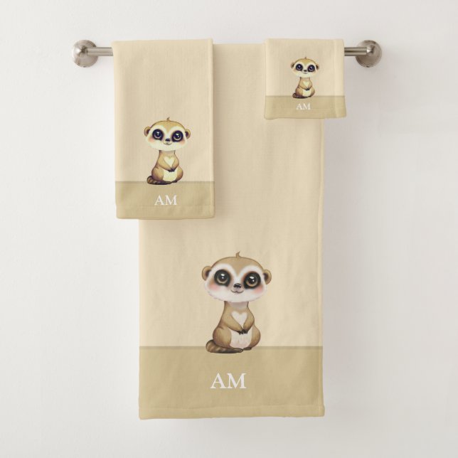 Cute Meerkat & Monogramme sur le beige de sable (En situation)