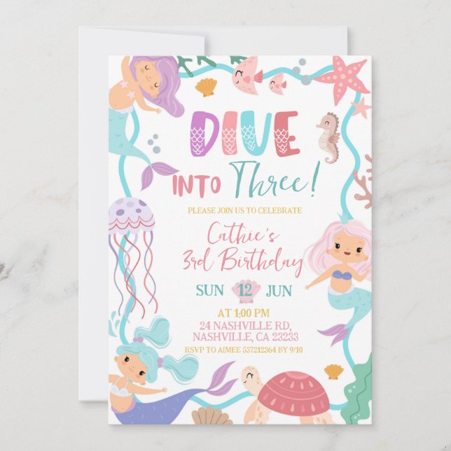 Cute Memaid Dive Into Birthday invitation (Devant)