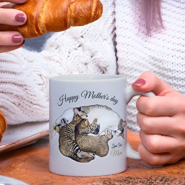 Cute Mère chat et chatons coutume Mug (Créateur téléchargé)