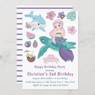 Cute Mermaid et ses amis 2e Invitations d'annivers