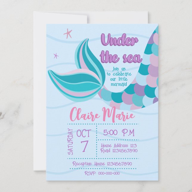 Cute Mermaid Invitation (Devant)