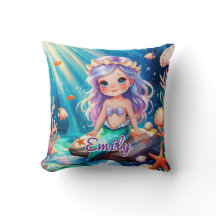 Cute Mermaid Ocean Coussin - Nom modifiable