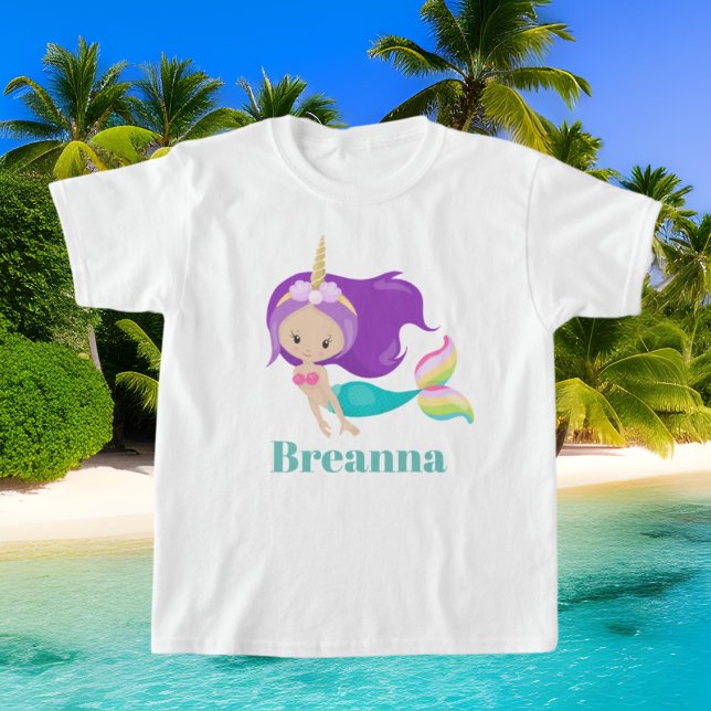 Cute Mermaid Unicorn ajouter nom t-shirt (Créateur téléchargé)