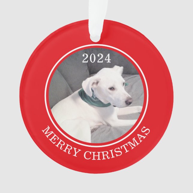 Cute Merry Christmas White Dog Photo Red Round (devant)