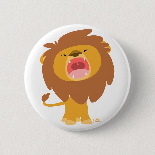 Cute Mighty  Roaring Cartoon Lion Button Badge (Devant)