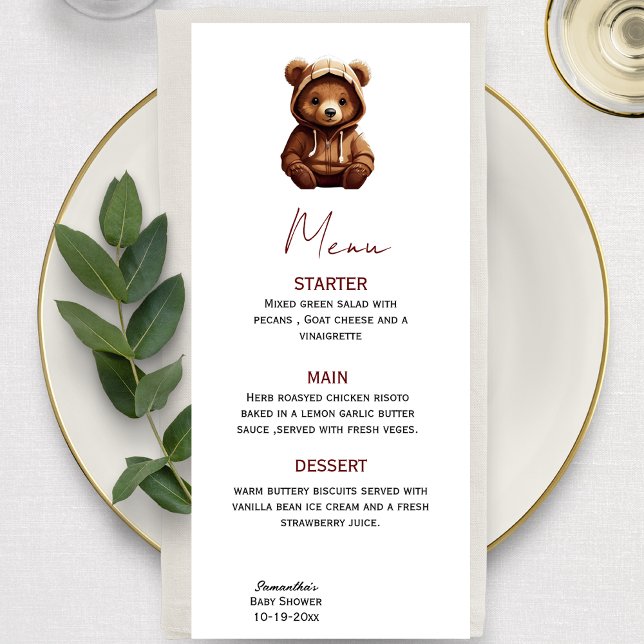 Cute Minimal Photo Bear-y baby Menu Rustique (Créateur téléchargé)
